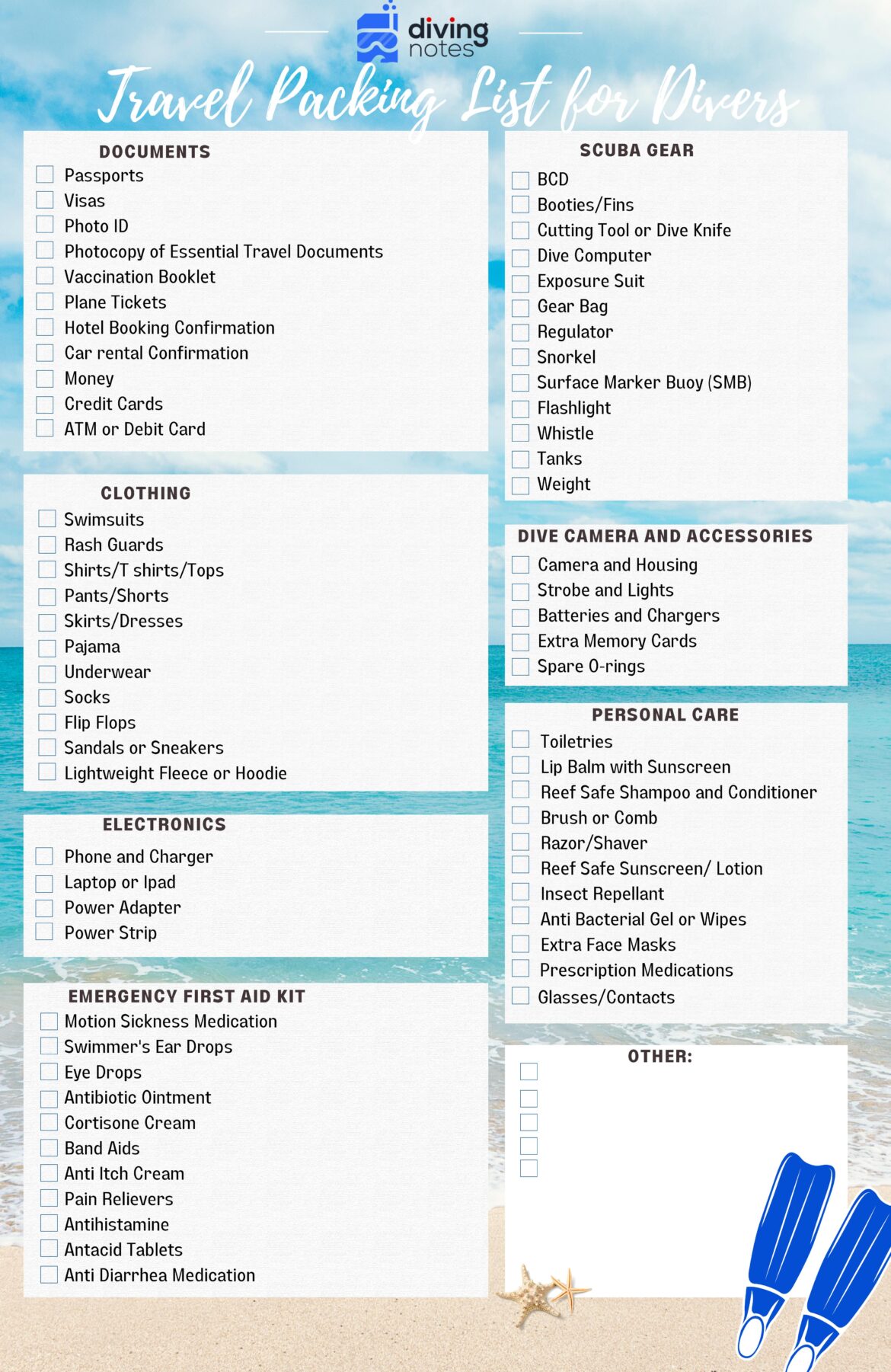 Travel Packing List for Divers - Diving Notes