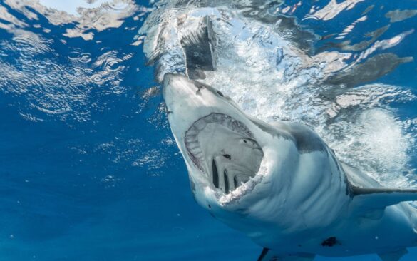Scary shark opening mouth in water Scary shark opening mouth in water