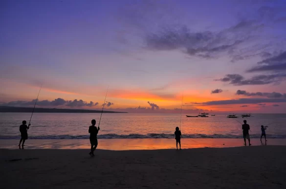 Silhouette Of Five People Standing On Seashore During Sunset Silhouette Of Five People Standing On Seashore During Sunset